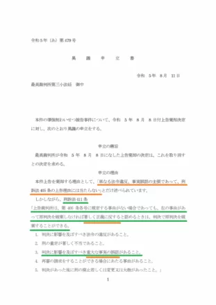 最高裁異議申立書P1